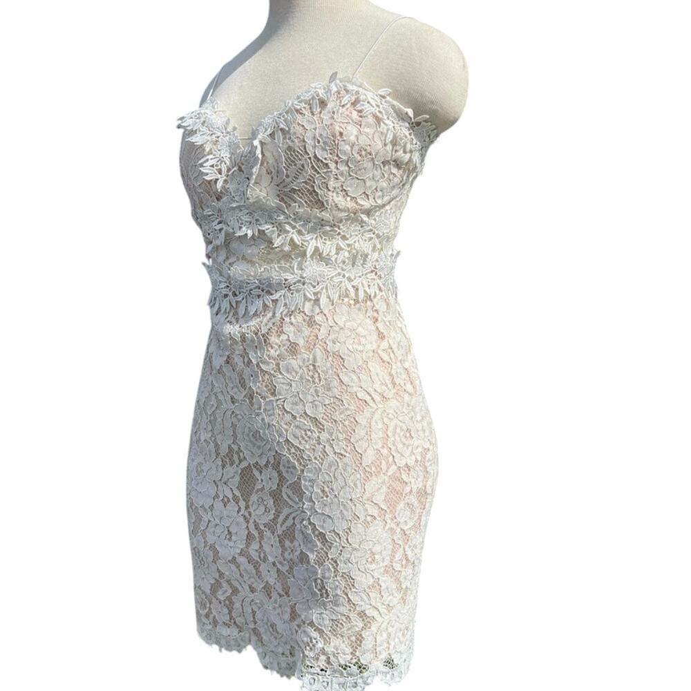 White & Nude Lace Floral Dress - Picture 2 of 4
